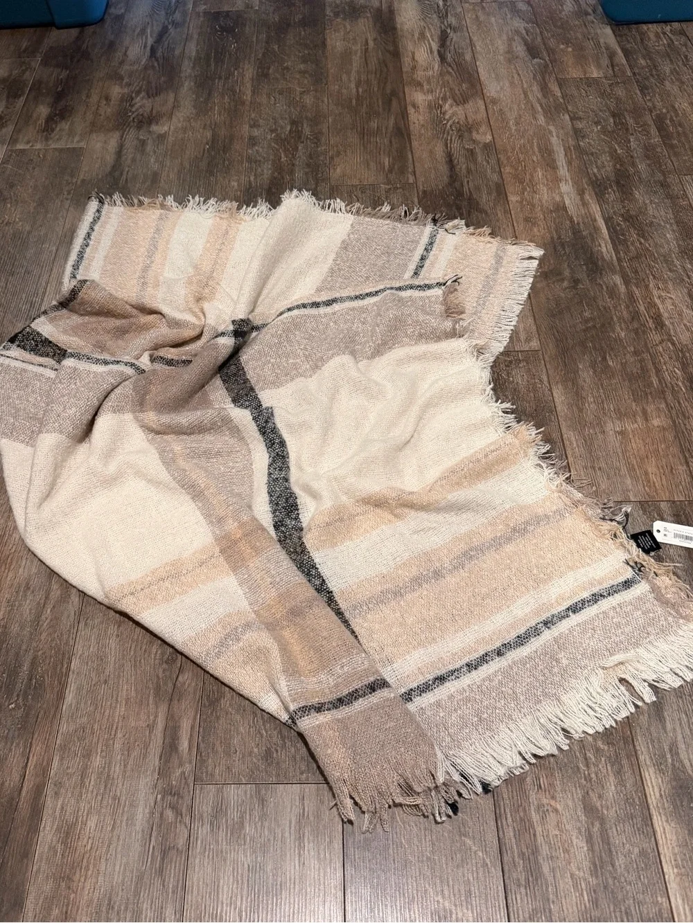 🌼Altar'd State Cream, Beige & Black Striped Fringe Wrap